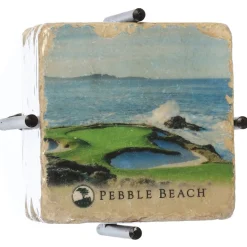 Pebble Beach 7Th And 18Th Hole Marble Coaster Set By Art And Stone